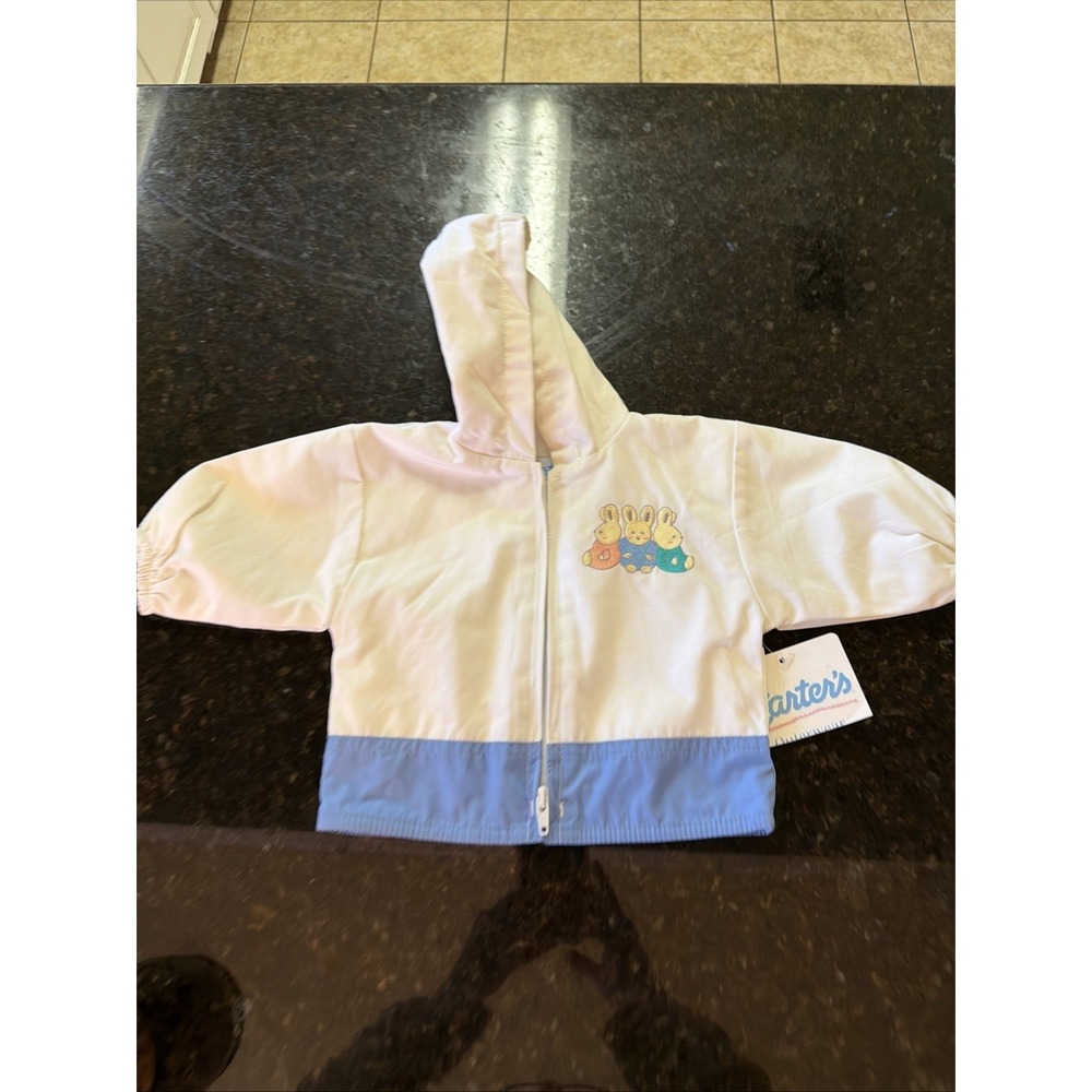 Vintage Carters Outerwear Baby Jacket Sz 3-6m NWT Bunnies White Blue Unisex
